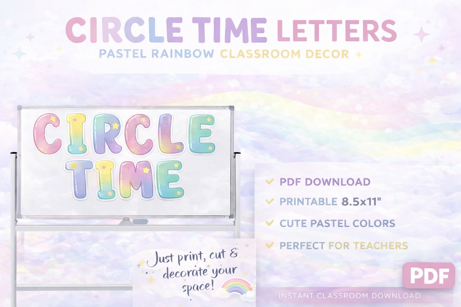 Circle Time Letters - Pastel Rainbow Classroom Decor